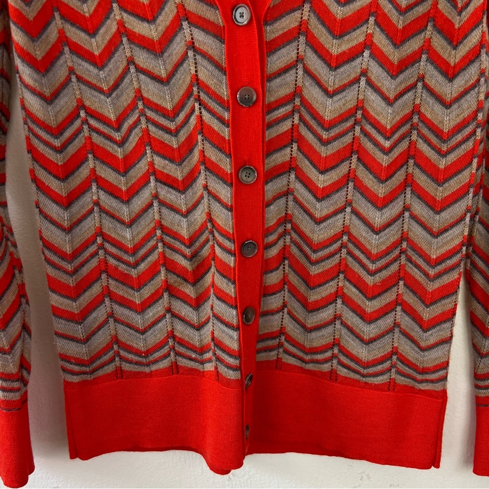 LOFT Orange Wool Blend Chevron Printed Lightweight Buttoned Cardigan Sweater - Picture 5 of 12